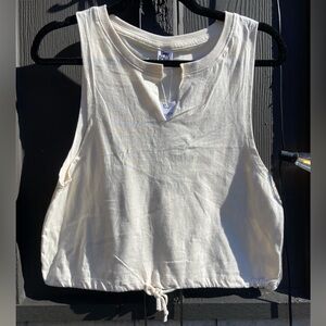 Ivory Sleeveless Crop Tank With Drawstring Medium